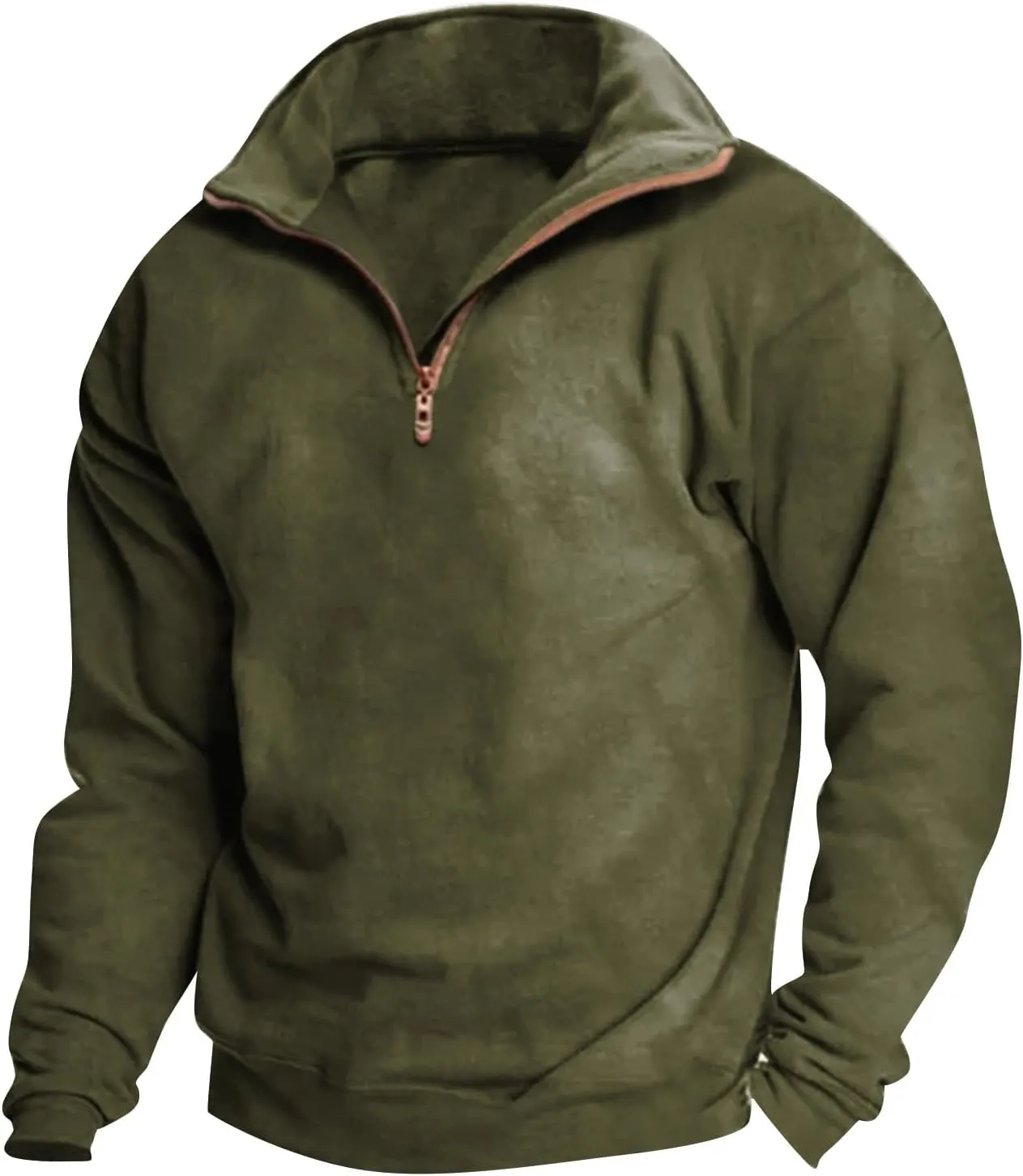 2024 Men's 3/4 Zip Pullover Long Sleeved Fashion Slim Fit Top High Collar Cotton Sweatshirt Lightweight Workout Shirt
