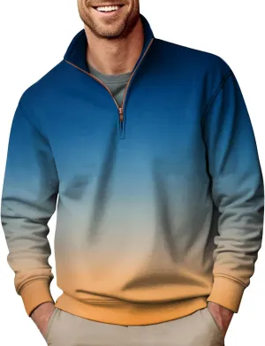 2024 Men's 3/4 Zip Pullover Long Sleeved Fashion Slim Fit Top High Collar Cotton Sweatshirt Lightweight Workout Shirt