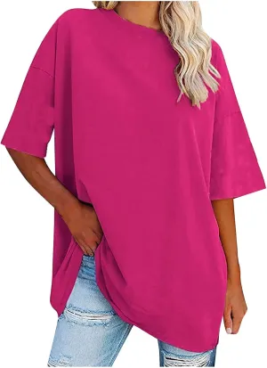 2025 Womens Oversized T Shirts Loose Fit Basic Tees Crewneck Short Sleeve Tops Summer Casual Tunic