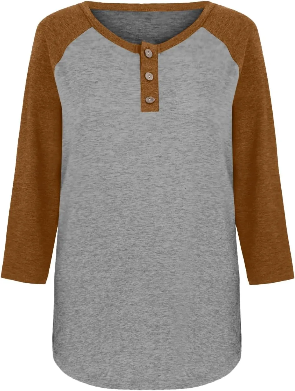 3/4 Length Sleeves Tops for Womens Plus Size Comfy V-Neck Button Color Blocked T-Shirts Loose Casual Tunic Top