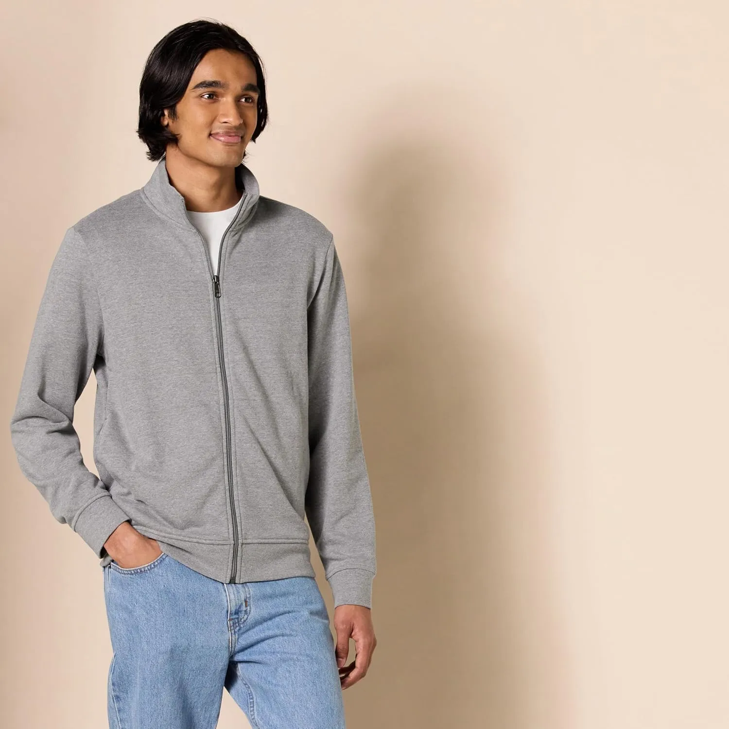Amazon Essentials Men's Zip Up Sweatshirt, Lightweight French Terry, Mock Neck