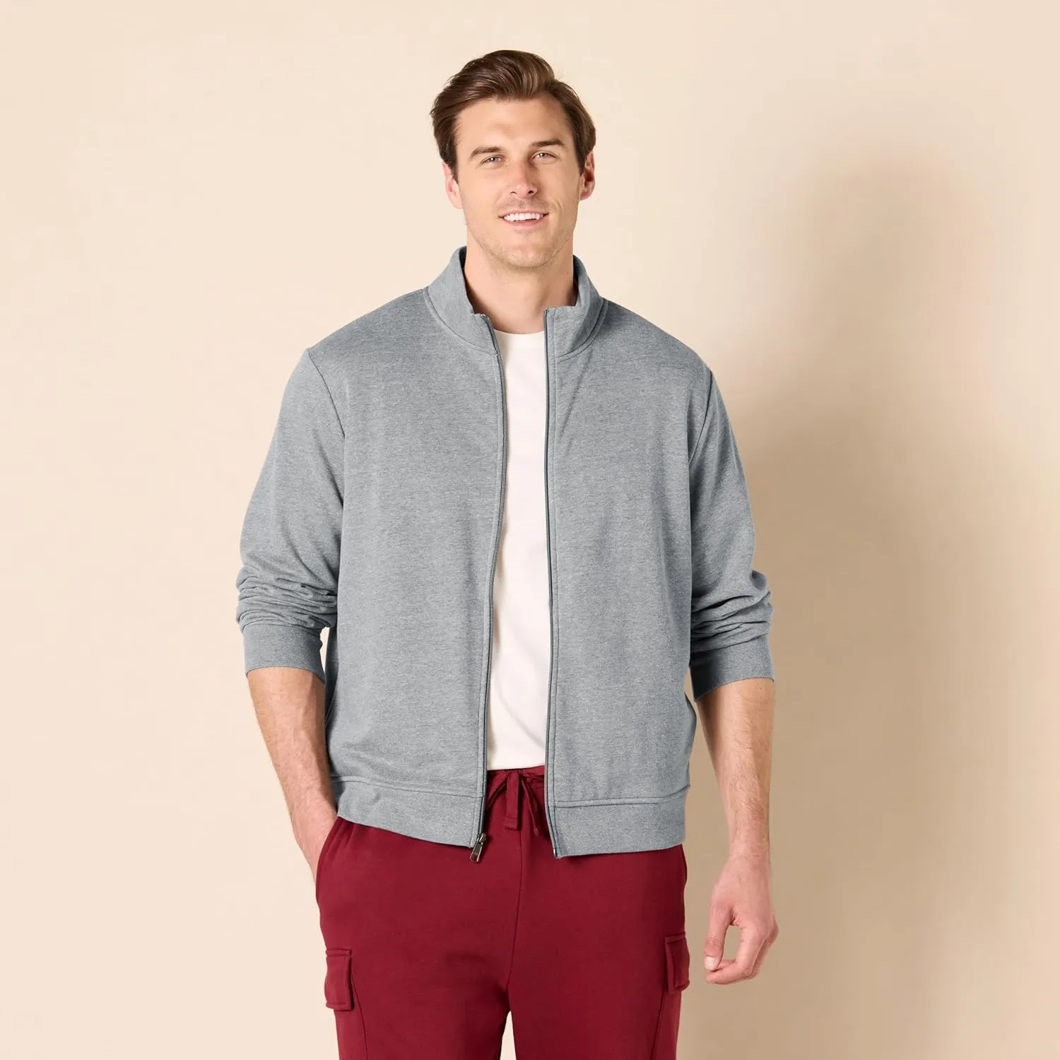 Amazon Essentials Men's Zip Up Sweatshirt, Lightweight French Terry, Mock Neck