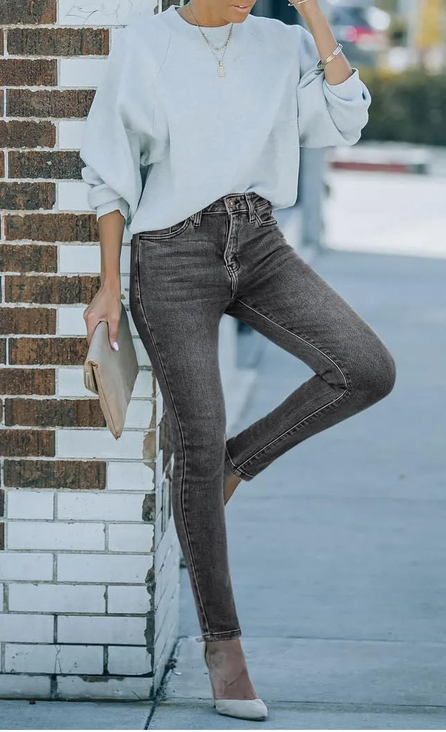 AMRSPENG Women's High Waisted Jeans for Women Ripped Stretch Skinny Butt Lifting Jeans Distressed Jeans Pants