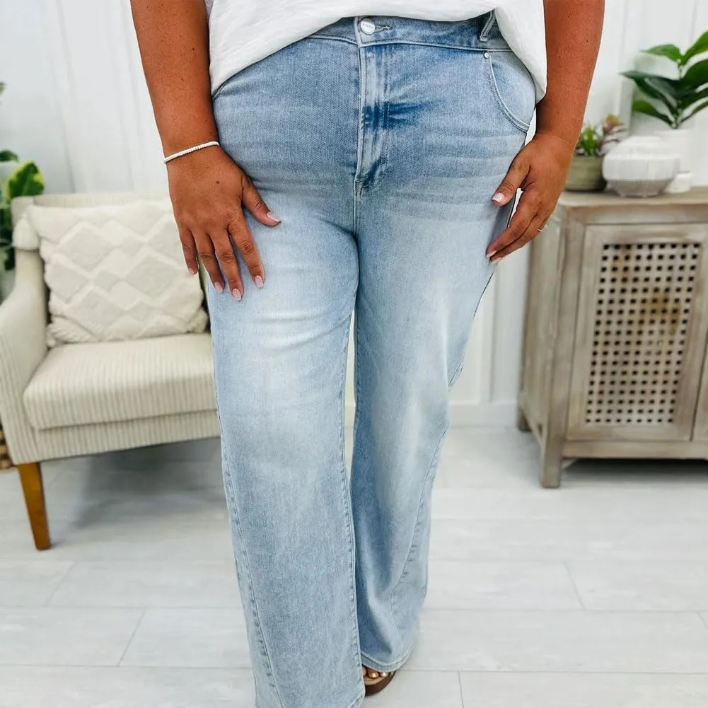 Arisefrom Jeans, Plus Size Vintage Wash Tummy Control Stretchy Top Straight Leg Jeans, Womens High Waisted Jeans