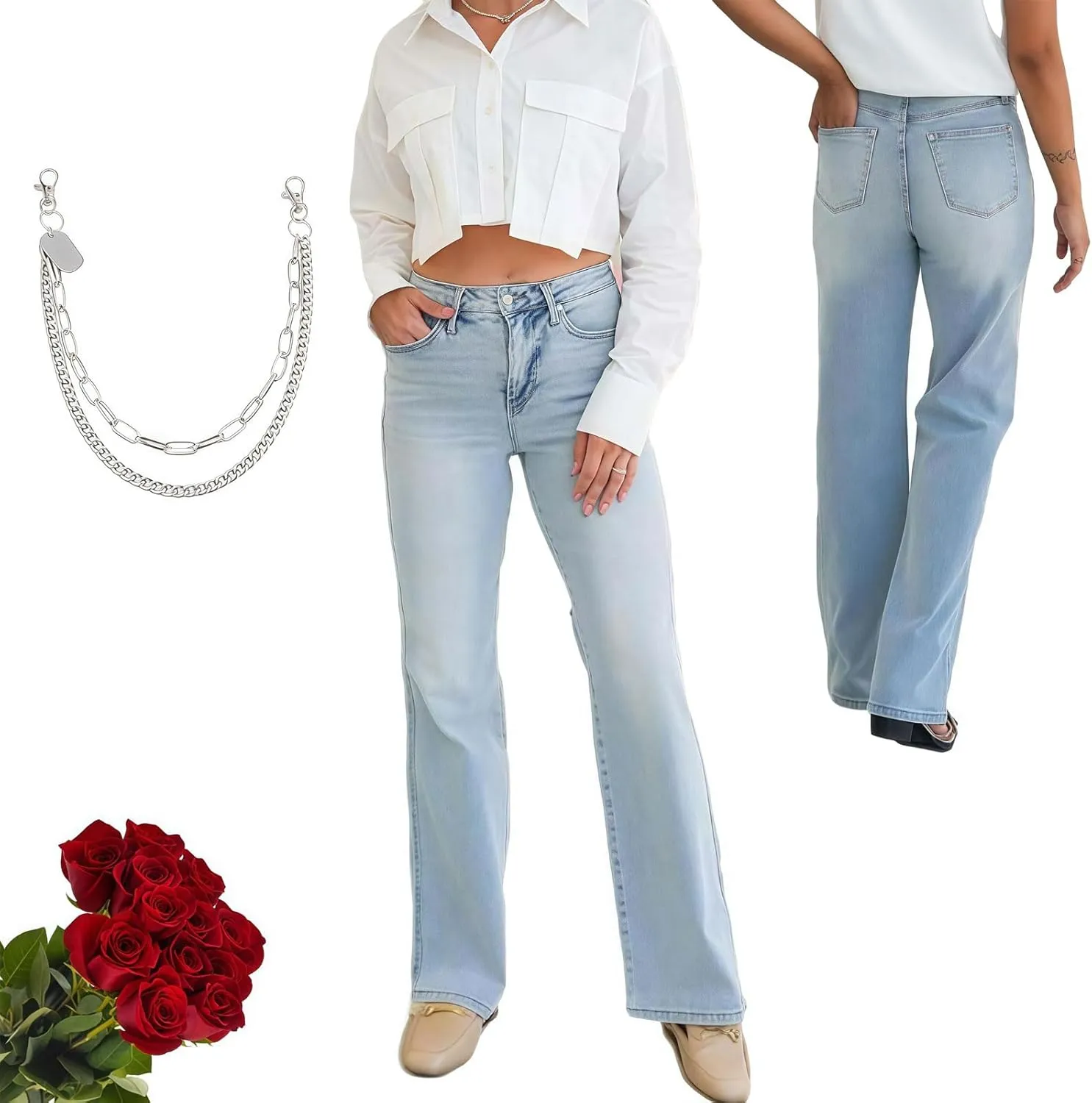 Arisefrom Jeans, Plus Size Vintage Wash Tummy Control Stretchy Top Straight Leg Jeans, Womens High Waisted Jeans