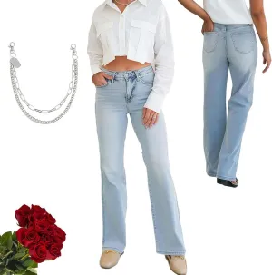 Arisefrom Jeans, Plus Size Vintage Wash Tummy Control Stretchy Top Straight Leg Jeans, Womens High Waisted Jeans