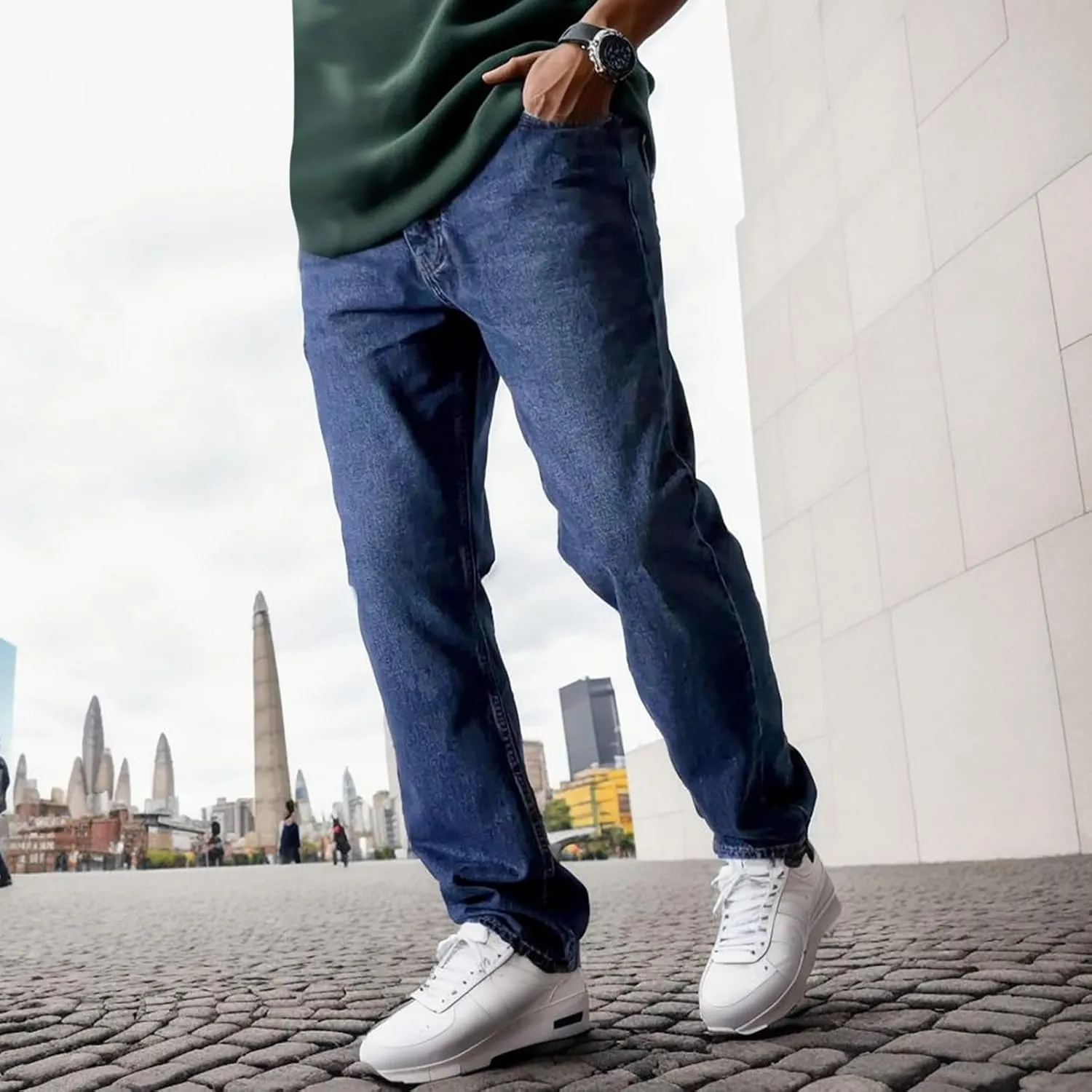 Baggy Jeans for Men Hip Hop Streetwear Wide Leg Denim Pants Relaxed Fit Trendy Casual Straight Legs Jean Work Pants