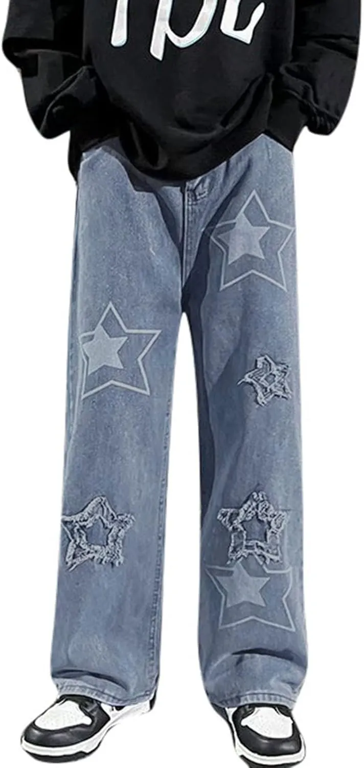 Baggy Jeans Men Y2K Relaxed Fit Fashion Aesthetic Hip Hop Streetwear Wide Leg Loose Denim Pants Trendy Comfy Vintage Trousers