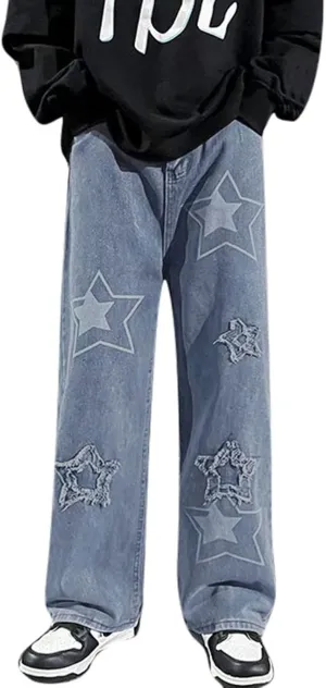 Baggy Jeans Men Y2K Relaxed Fit Fashion Aesthetic Hip Hop Streetwear Wide Leg Loose Denim Pants Trendy Comfy Vintage Trousers