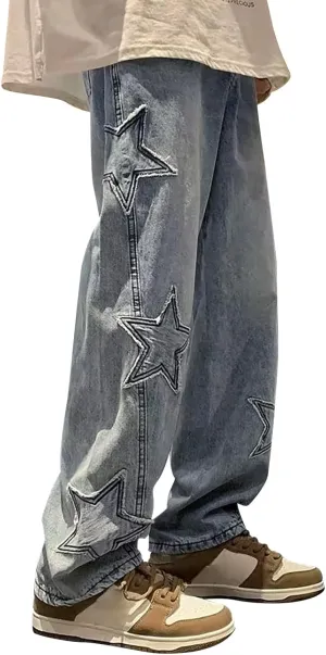 Baggy Jeans Men Y2K Relaxed Fit Fashion Aesthetic Hip Hop Streetwear Wide Leg Loose Denim Pants Trendy Comfy Vintage Trousers