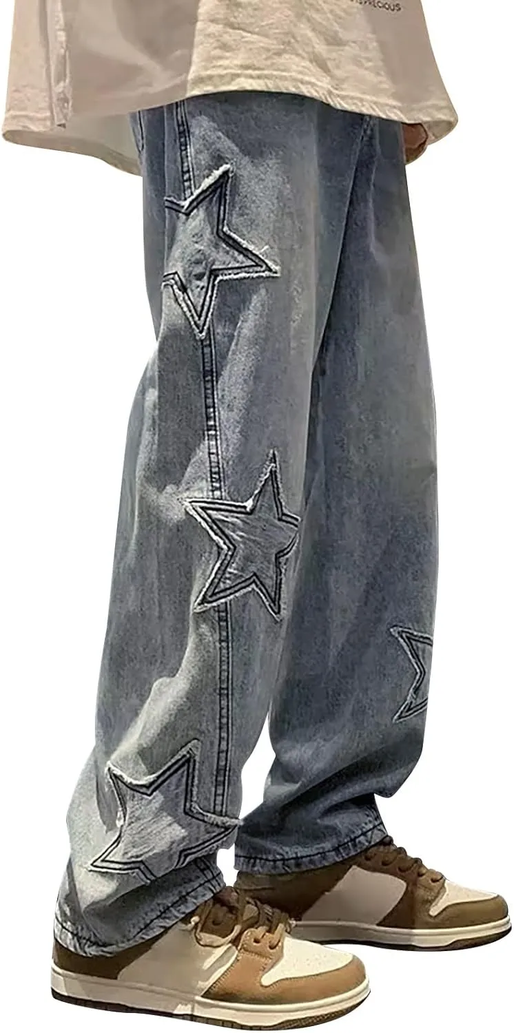 Baggy Jeans Men Y2K Relaxed Fit Fashion Aesthetic Hip Hop Streetwear Wide Leg Loose Denim Pants Trendy Comfy Vintage Trousers
