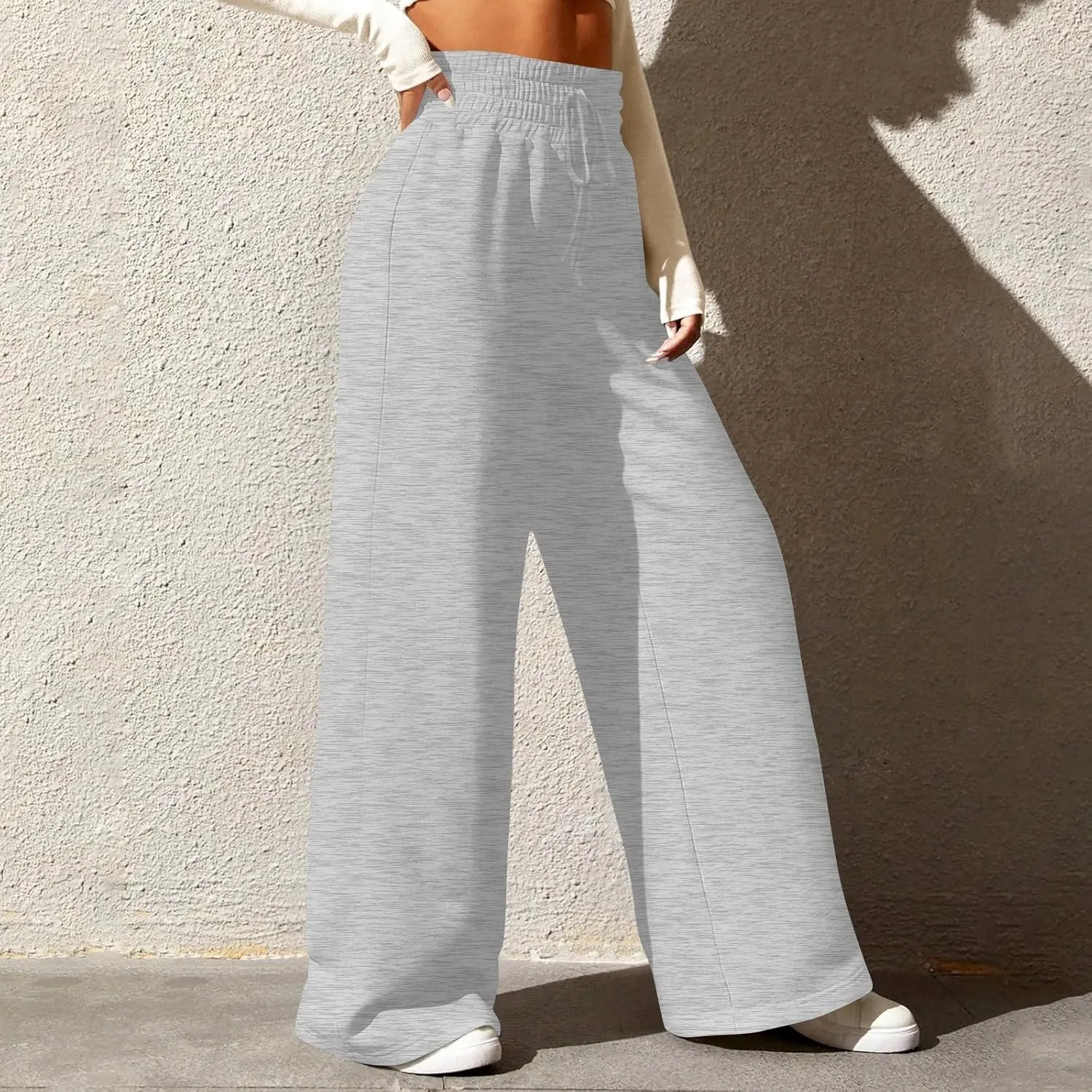 Baggy Sweatpants for Women Fleece Drawstring High Waisted Wide Leg Pants Lightweight Lounge Pants with Pockets