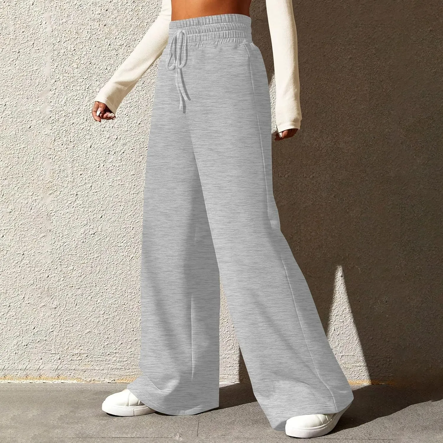 Baggy Sweatpants for Women Fleece Drawstring High Waisted Wide Leg Pants Lightweight Lounge Pants with Pockets