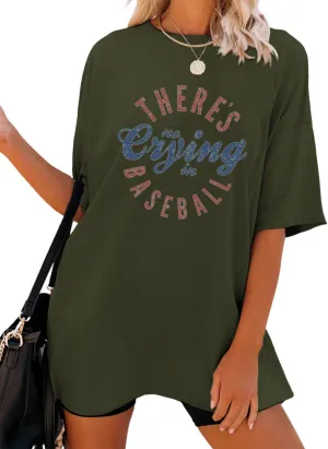 Baseball Mom Shirt Women Theres No Crying in Baseball Shirt Crew Neck Oversized Tshirts Graphic Tees Game Day Tops