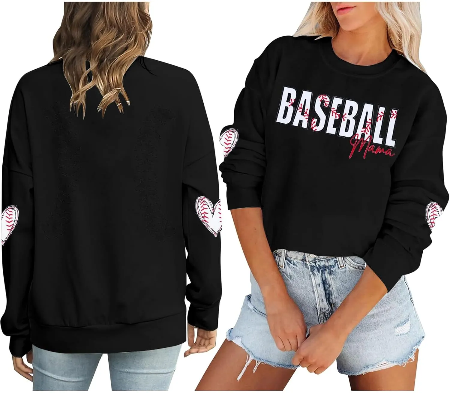 Baseball Mom Sweatshirt Embroidered Softball Graphic Printed Tops Crewneck Long Sleeve Casual Oversized Comfy Clothe