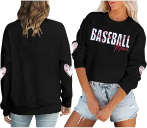 Baseball Mom Sweatshirt Embroidered Softball Graphic Printed Tops Crewneck Long Sleeve Casual Oversized Comfy Clothe