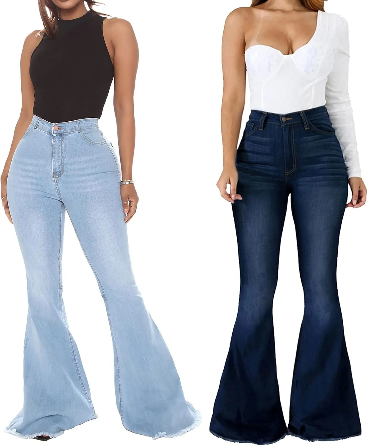 Bell Bottom Jeans for Women Ripped High Waisted Classic Flared Denim Pants