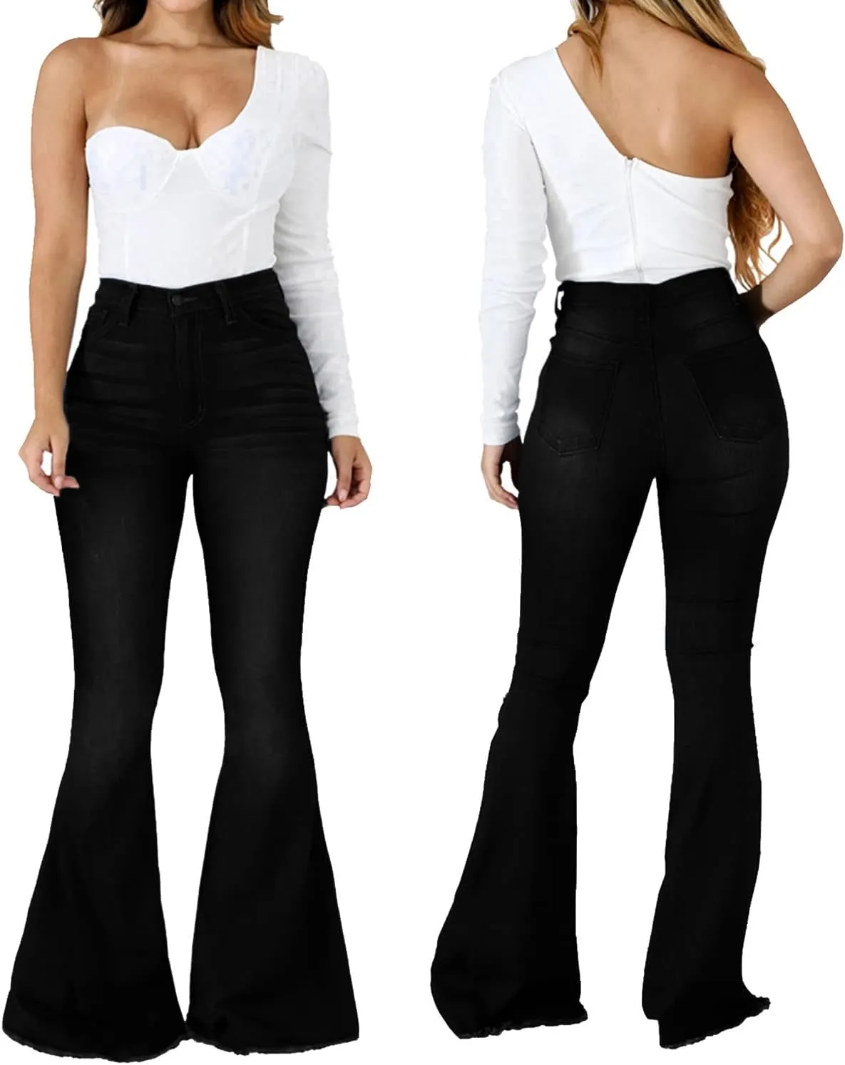 Bell Bottom Jeans for Women Ripped High Waisted Classic Flared Denim Pants