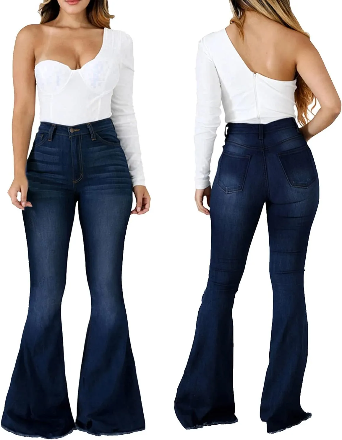 Bell Bottom Jeans for Women Ripped High Waisted Classic Flared Denim Pants