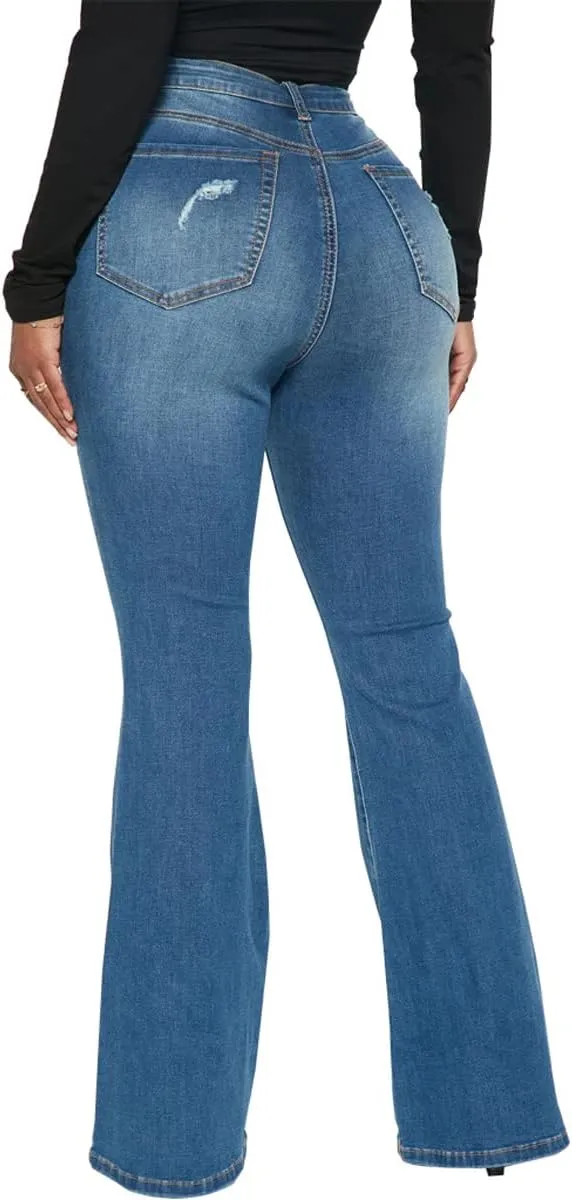 Bell Bottom Jeans for Women Ripped High Waisted Classic Flared Denim Pants