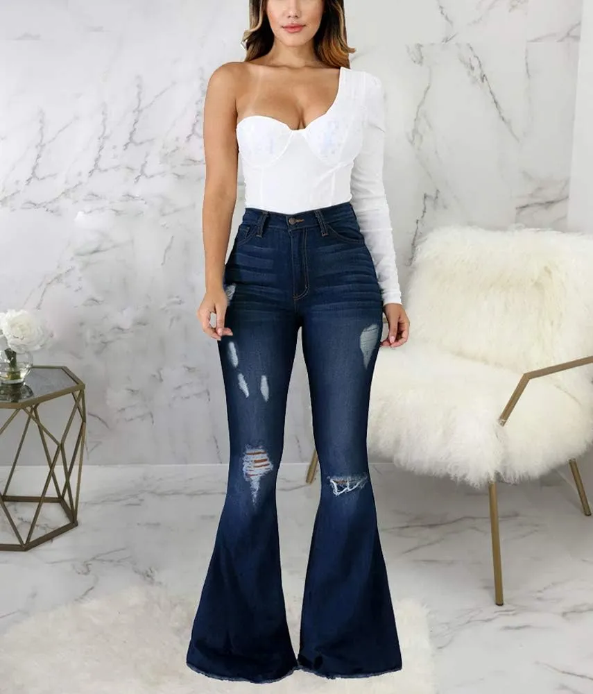 Bell Bottom Jeans for Women Ripped High Waisted Classic Flared Pants