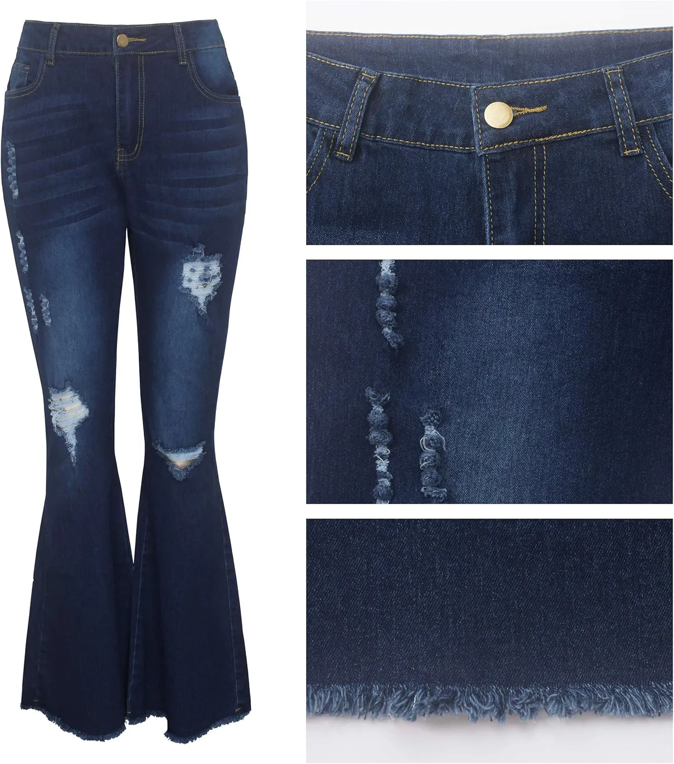 Bell Bottom Jeans for Women Ripped High Waisted Classic Flared Pants
