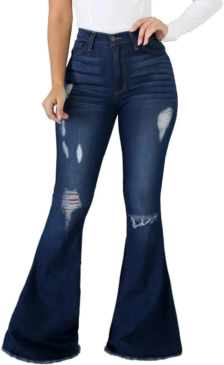 Bell Bottom Jeans for Women Ripped High Waisted Classic Flared Pants