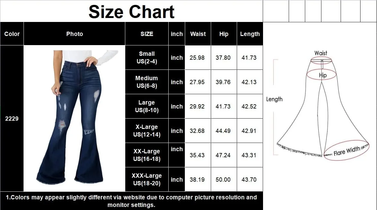 Bell Bottom Jeans for Women Ripped High Waisted Classic Flared Pants