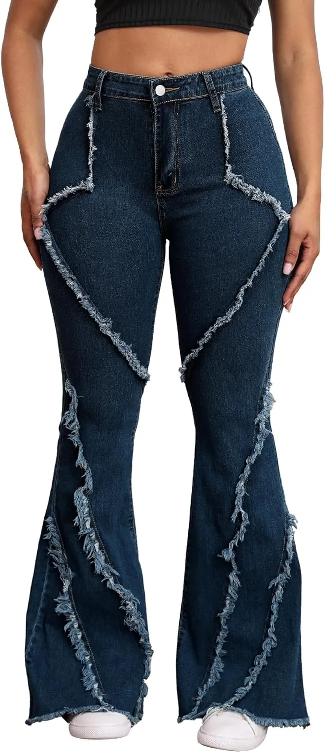 Bell Bottom Jeans for Women Ripped High Waisted Classic Flared Pants