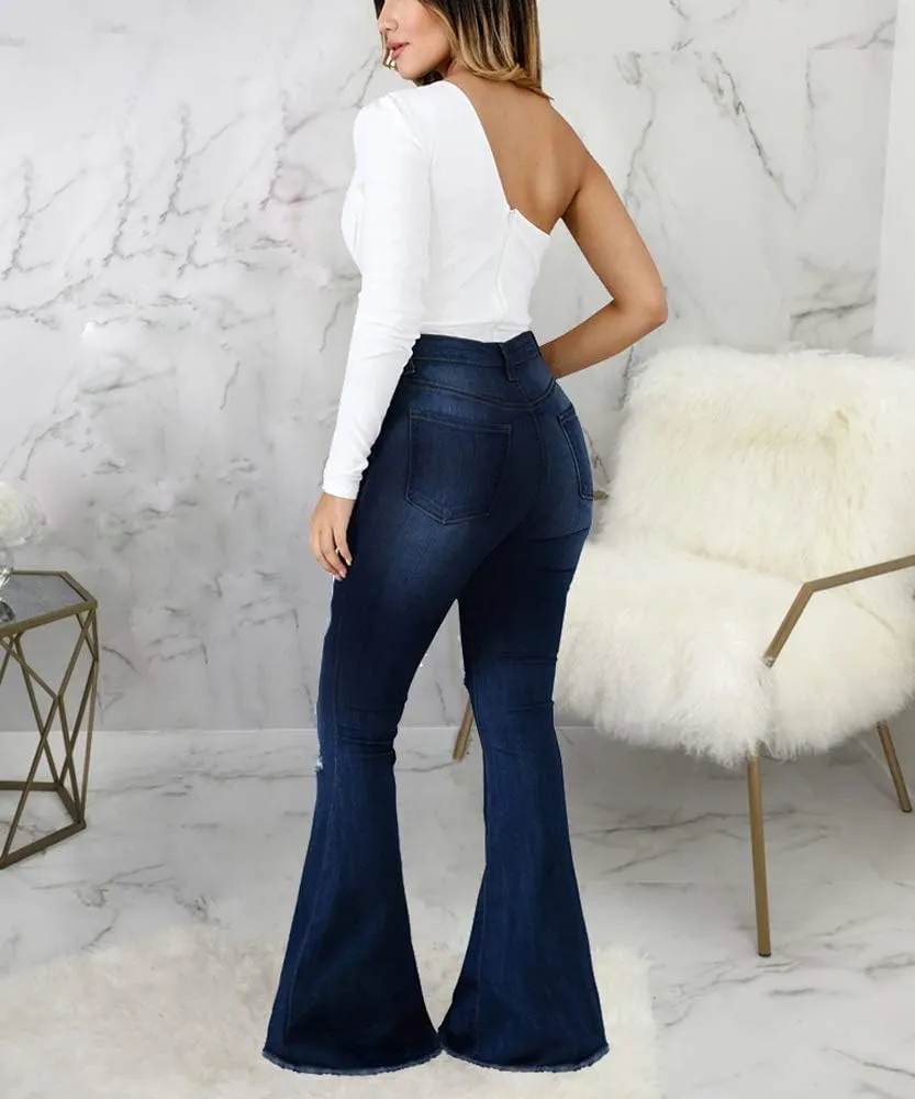 Bell Bottom Jeans for Women Ripped High Waisted Classic Flared Pants