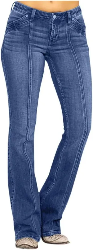Bell Bottom Jeans for Women Sexy Slimming Mid Waisted Flare Jeans Classic Stretch Washed Wide Leg Bootcut Denim Pants