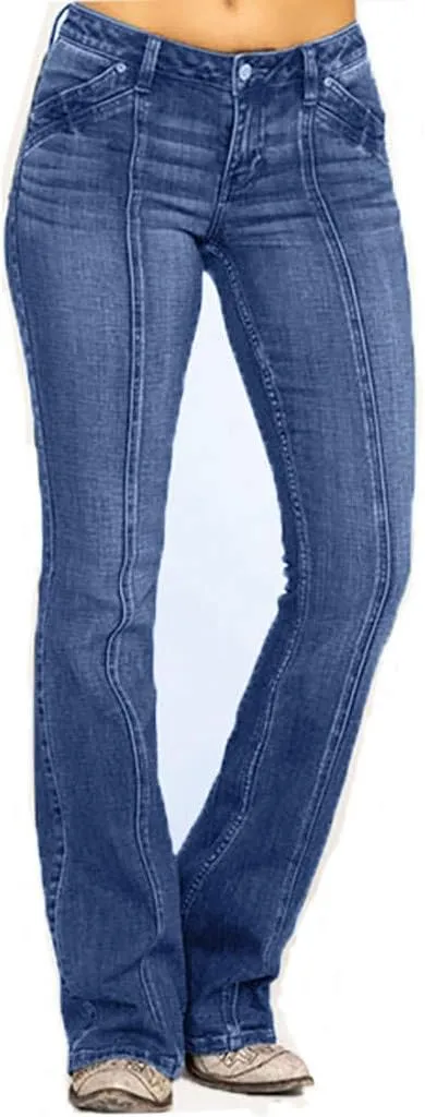 Bell Bottom Jeans for Women Sexy Slimming Mid Waisted Flare Jeans Classic Stretch Washed Wide Leg Bootcut Denim Pants