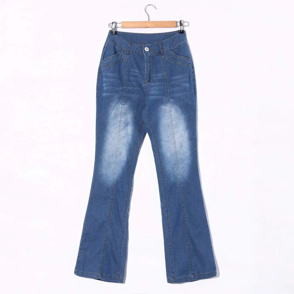 Bell Bottom Jeans for Women Sexy Slimming Mid Waisted Flare Jeans Classic Stretch Washed Wide Leg Bootcut Denim Pants