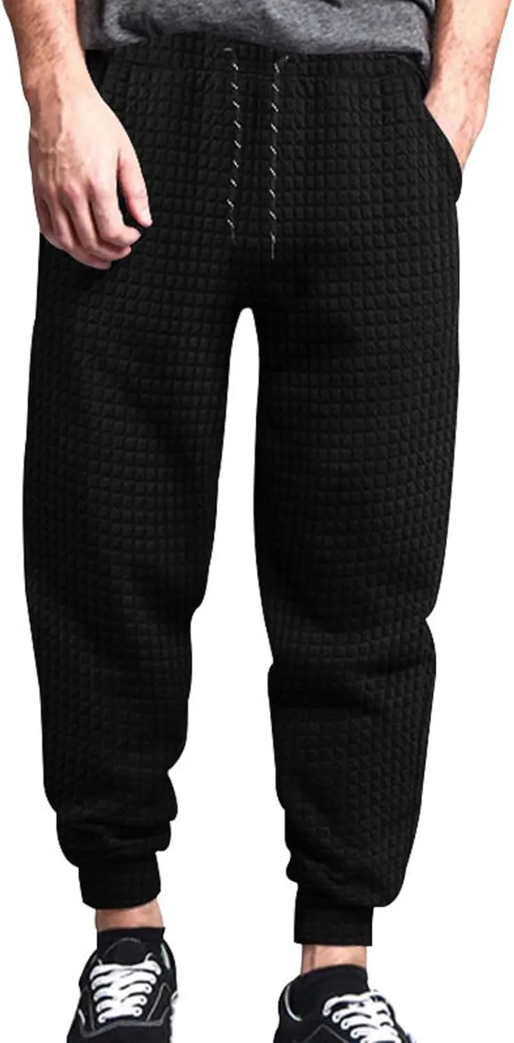 BIFUTON Baggy Sweatpants Men Waffle Knitted Elastic Waist Joggers for Men Lounge Pants Comfortable Trousers with Pockets