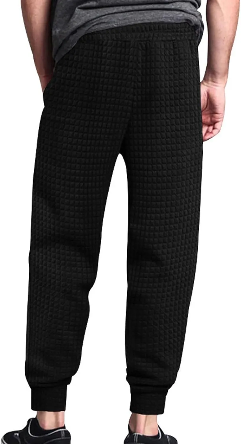 BIFUTON Baggy Sweatpants Men Waffle Knitted Elastic Waist Joggers for Men Lounge Pants Comfortable Trousers with Pockets