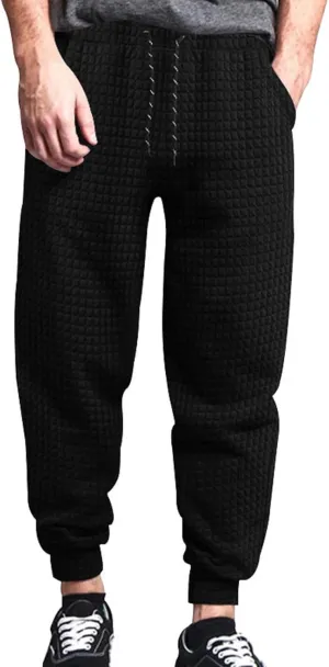BIFUTON Baggy Sweatpants Men Waffle Knitted Elastic Waist Joggers for Men Lounge Pants Comfortable Trousers with Pockets