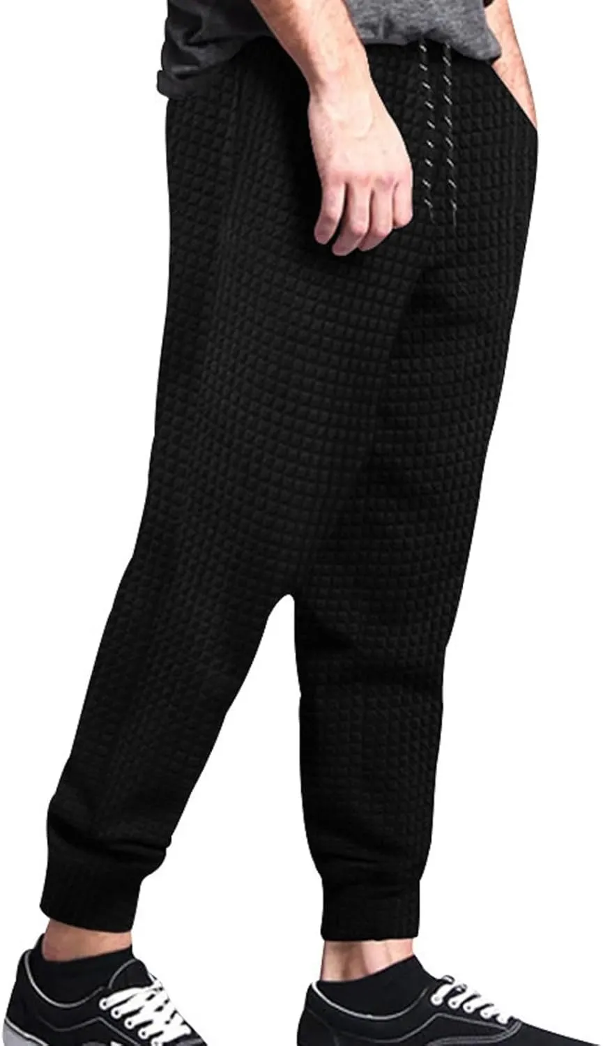 BIFUTON Baggy Sweatpants Men Waffle Knitted Elastic Waist Joggers for Men Lounge Pants Comfortable Trousers with Pockets