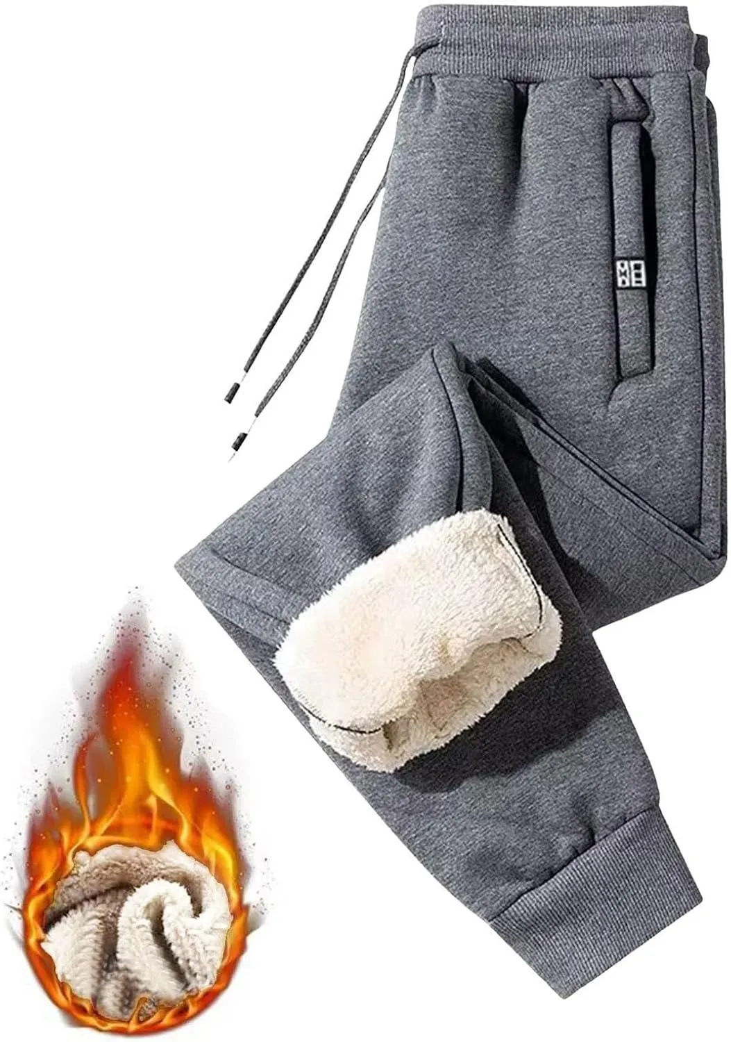 BIFUTON Fleece Lined Pants Men,Men's Winter Fleece Pants Sherpa Lined Sweatpants Drawstring Athletic Jogger Pants with Pocket