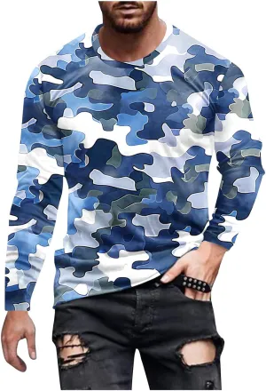 Big and Tall Shirts for Men Long Sleeve Camouflage Print Graphic Pullover Tops Camo Gym Workout Crewneck Sweatshirts