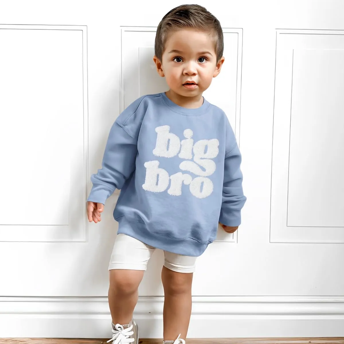 Big Brother Sweatshirt Toddler Boy Big Bro Chenille Patch Letter Print Pullover Crewneck Long Sleeve Shirt Fall Tops