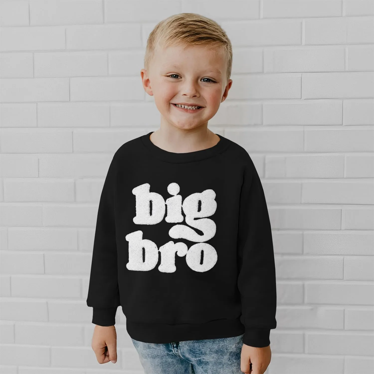 Big Brother Sweatshirt Toddler Boy Big Bro Chenille Patch Letter Print Pullover Crewneck Long Sleeve Shirt Fall Tops