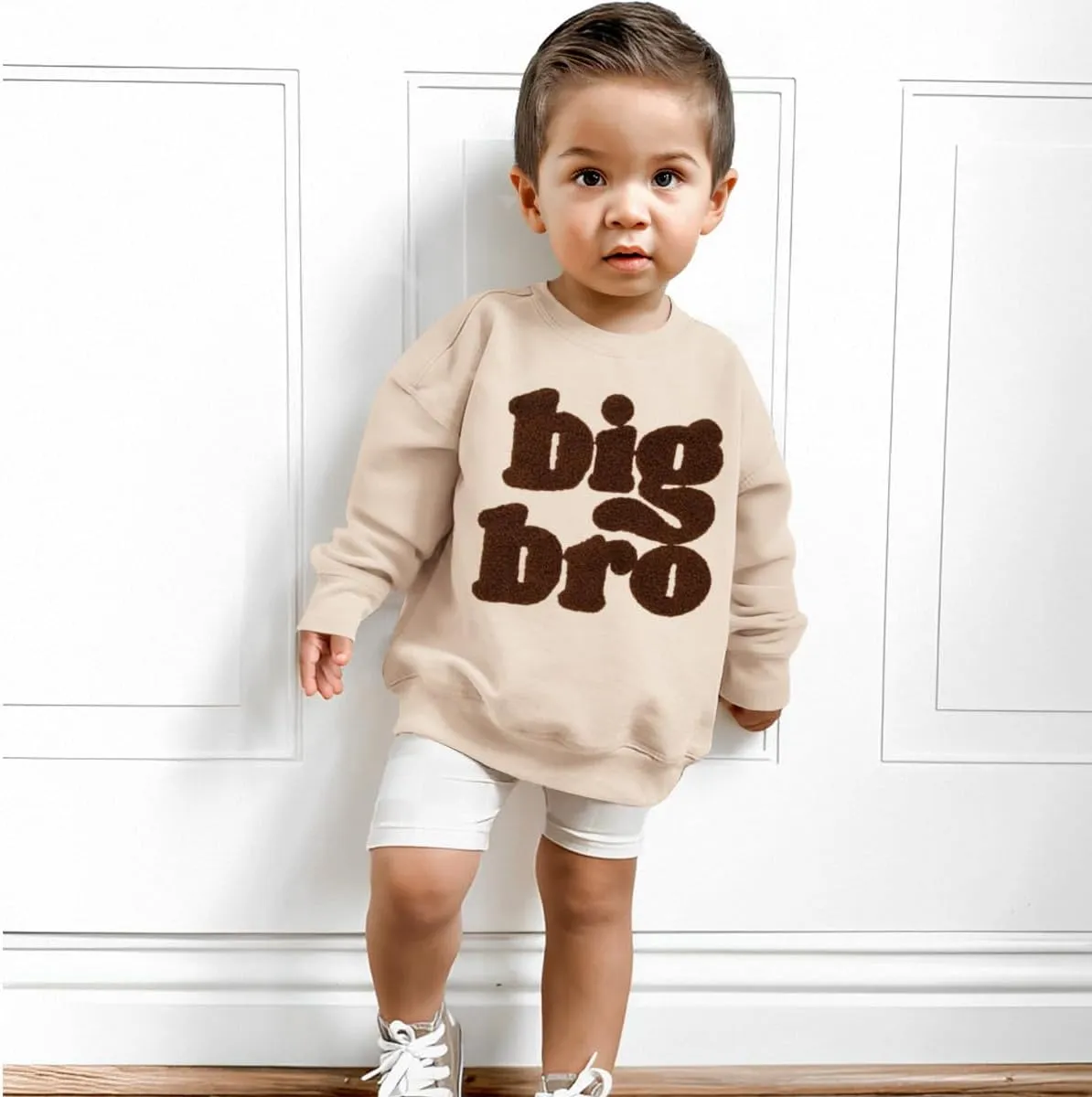 Big Brother Sweatshirt Toddler Boy Big Bro Chenille Patch Letter Print Pullover Crewneck Long Sleeve Shirt Fall Tops