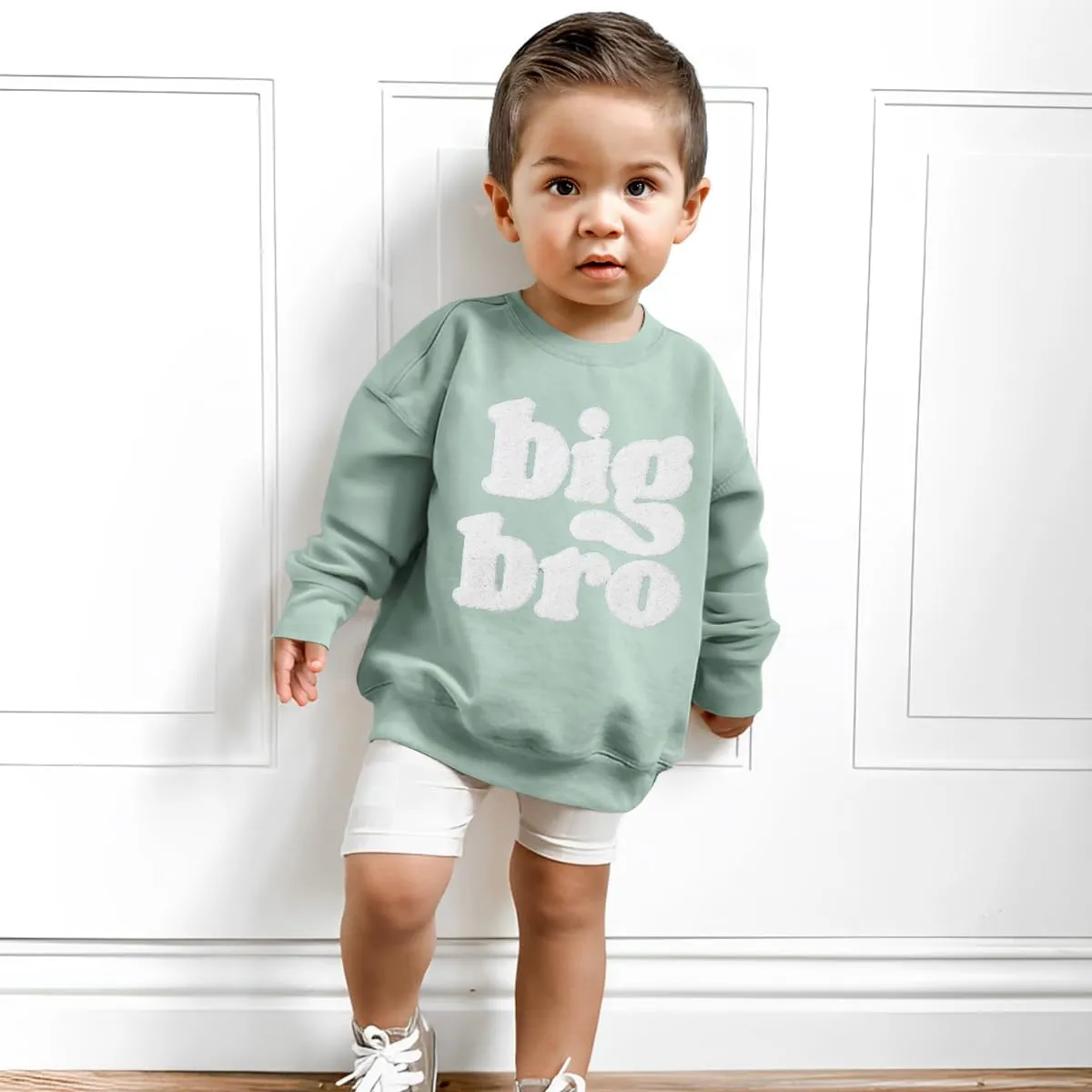 Big Brother Sweatshirt Toddler Boy Big Bro Chenille Patch Letter Print Pullover Crewneck Long Sleeve Shirt Fall Tops