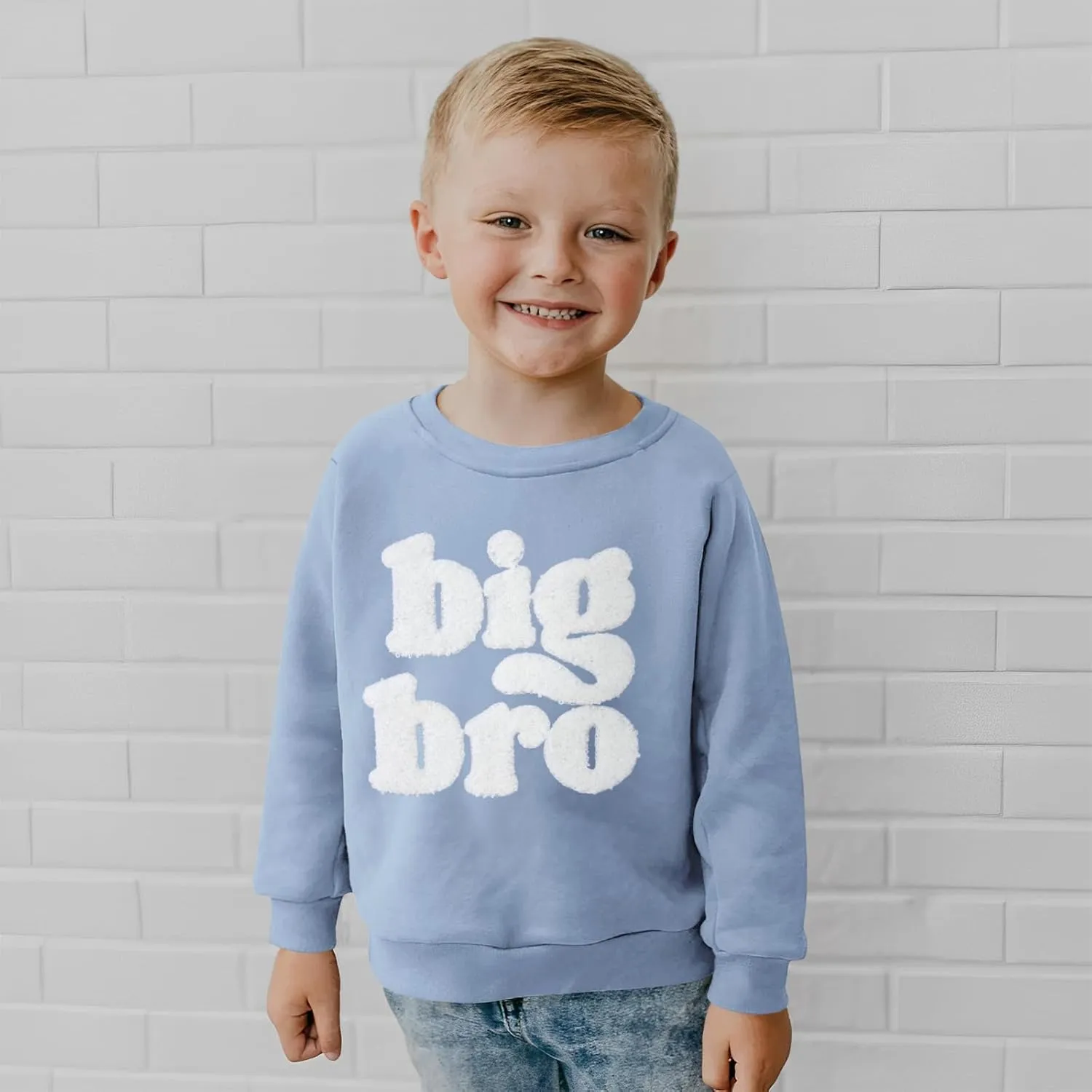 Big Brother Sweatshirt Toddler Boy Big Bro Chenille Patch Letter Print Pullover Crewneck Long Sleeve Shirt Fall Tops