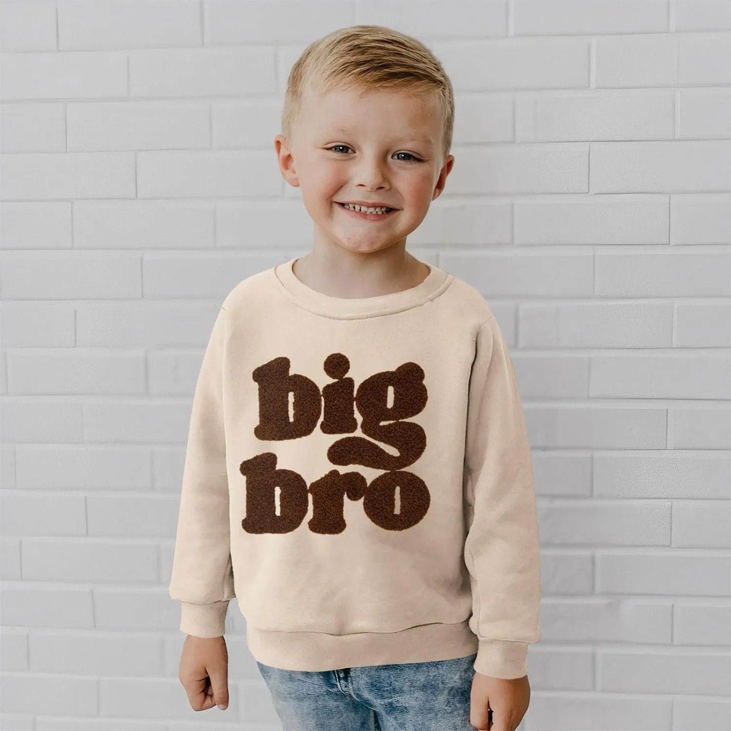 Big Brother Sweatshirt Toddler Boy Big Bro Chenille Patch Letter Print Pullover Crewneck Long Sleeve Shirt Fall Tops