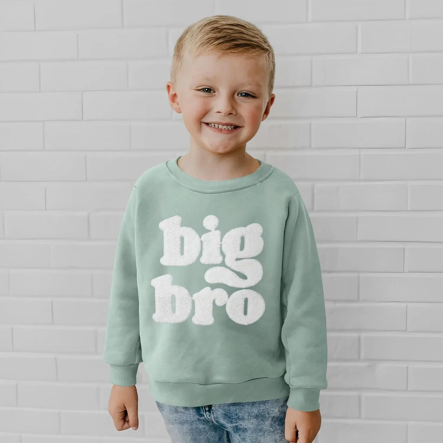 Big Brother Sweatshirt Toddler Boy Big Bro Chenille Patch Letter Print Pullover Crewneck Long Sleeve Shirt Fall Tops