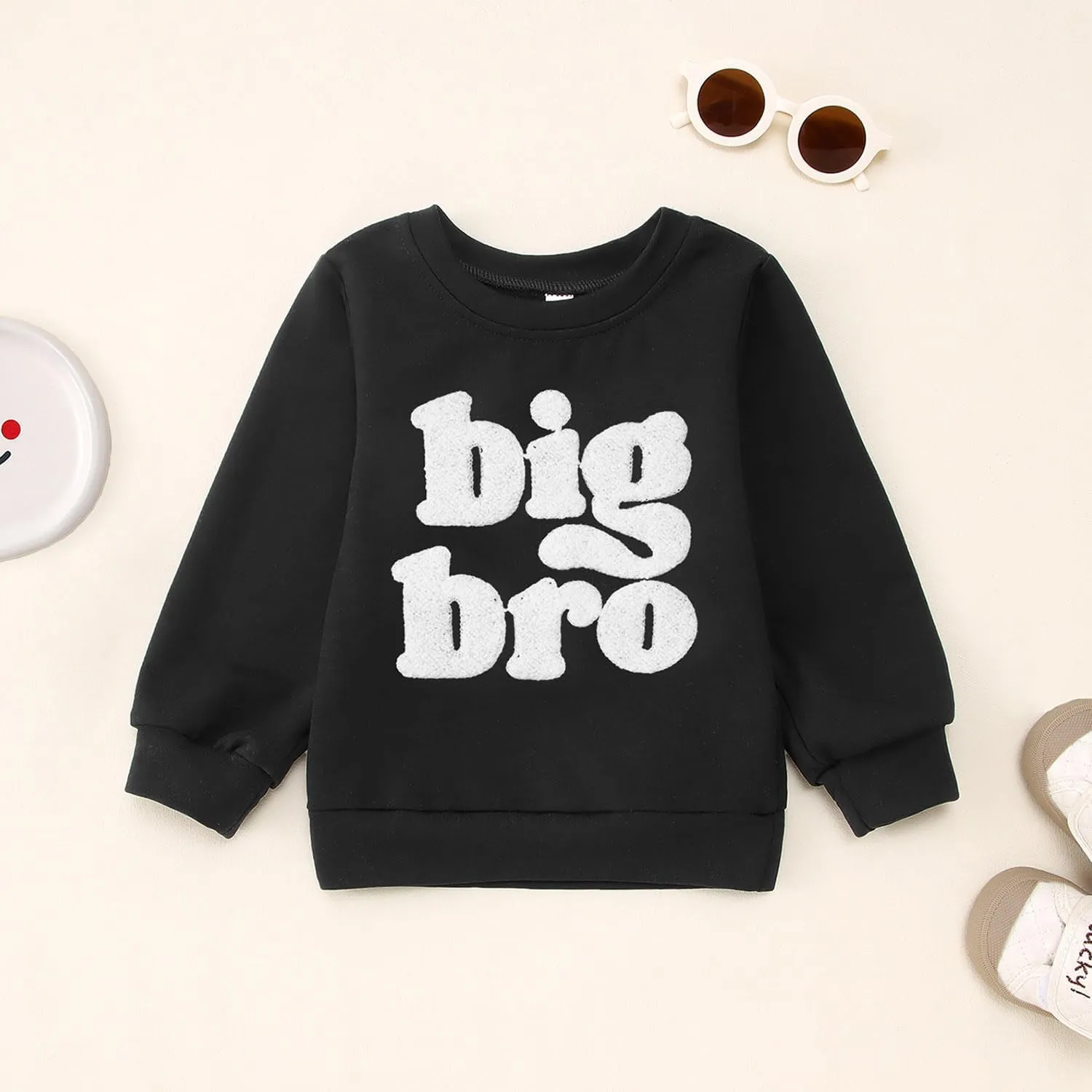 Big Brother Sweatshirt Toddler Boy Big Bro Chenille Patch Letter Print Pullover Crewneck Long Sleeve Shirt Fall Tops