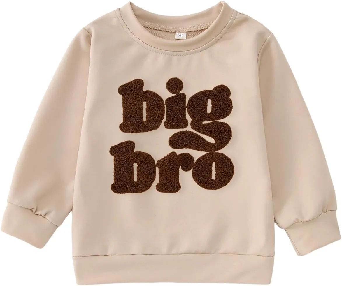 Big Brother Sweatshirt Toddler Boy Big Bro Chenille Patch Letter Print Pullover Crewneck Long Sleeve Shirt Fall Tops