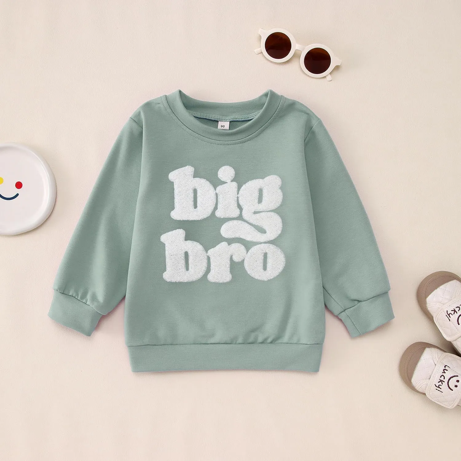 Big Brother Sweatshirt Toddler Boy Big Bro Chenille Patch Letter Print Pullover Crewneck Long Sleeve Shirt Fall Tops