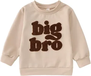 Big Brother Sweatshirt Toddler Boy Big Bro Chenille Patch Letter Print Pullover Crewneck Long Sleeve Shirt Fall Tops
